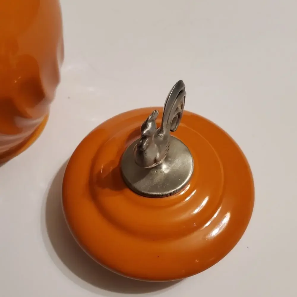 Lillian Vernon Orange Rooster handled lidded storage canister for kitchen 5.5